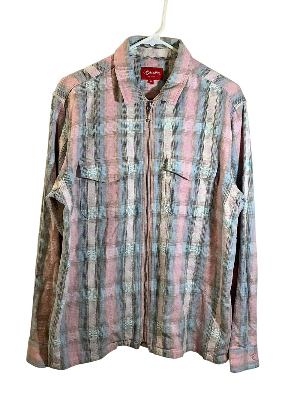 Supreme Pink & Gray Plaid Zip-Up Shirt Jacket